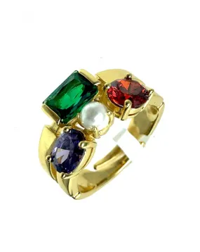 ANILLOS MUJER VERDES CHAPADOS ORO CON PERLA