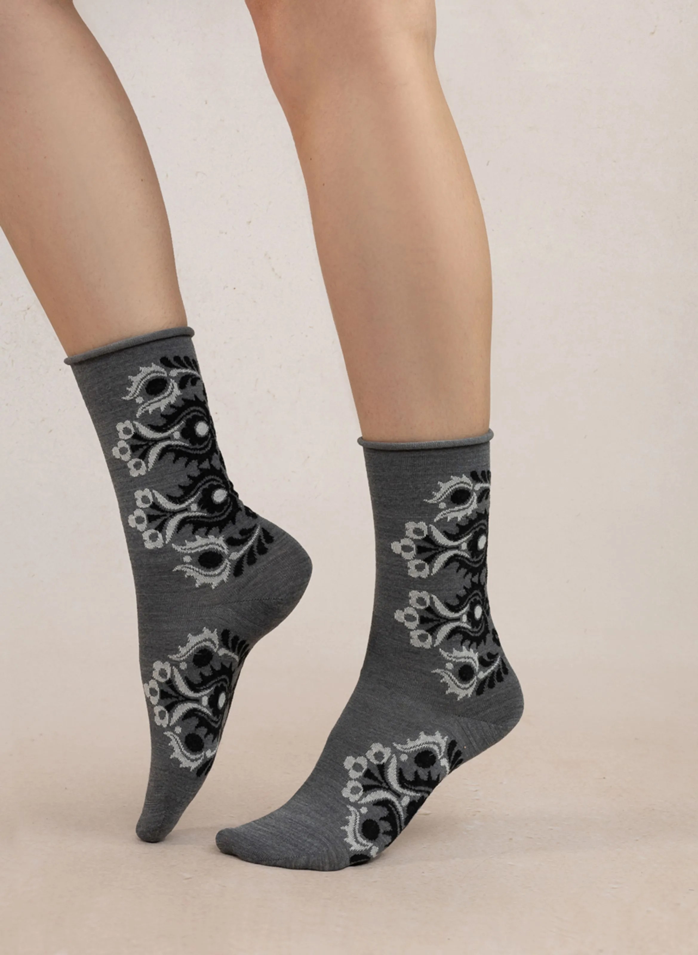 BLEUFORET FOLKE - Calcetines de lana mezclada estampados en gris