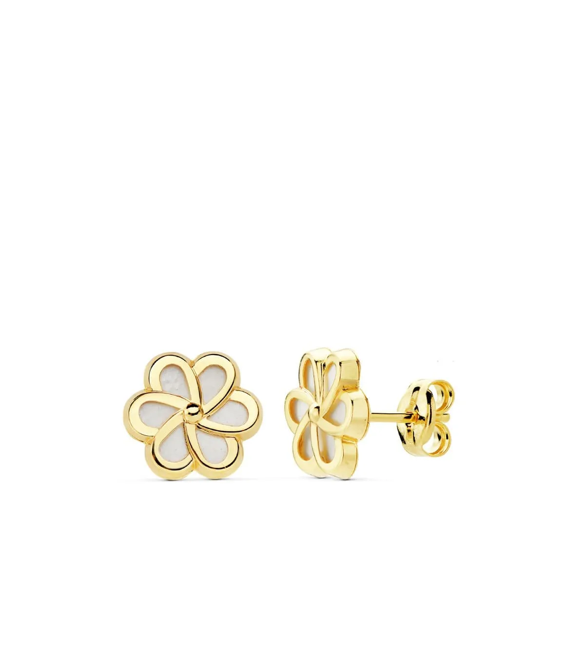 Boucles d'oreilles femme Lourdes fleur Or 18k nacre