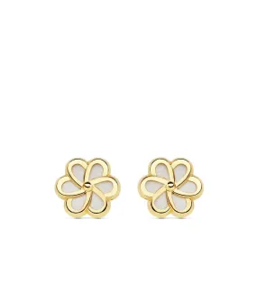 Boucles d'oreilles femme Lourdes fleur Or 18k nacre