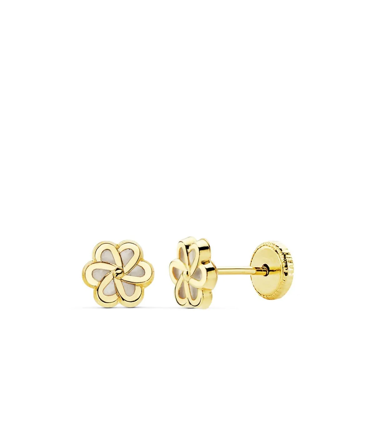 Boucles d'oreilles fille Lourdes fleur Or 18k nacre