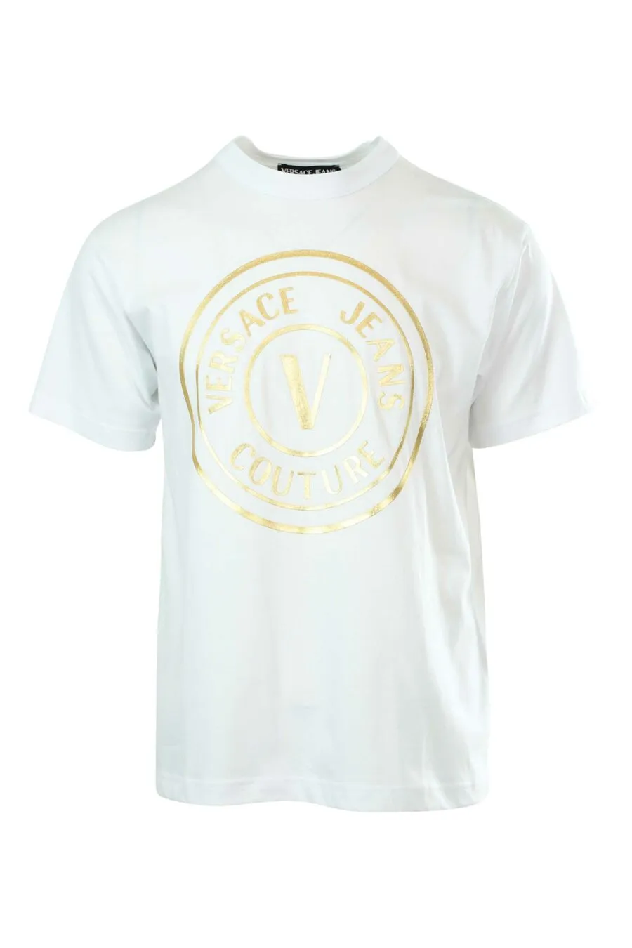 Camiseta blanca con maxilogo redondo dorado