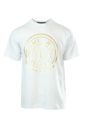 Camiseta blanca con maxilogo redondo dorado