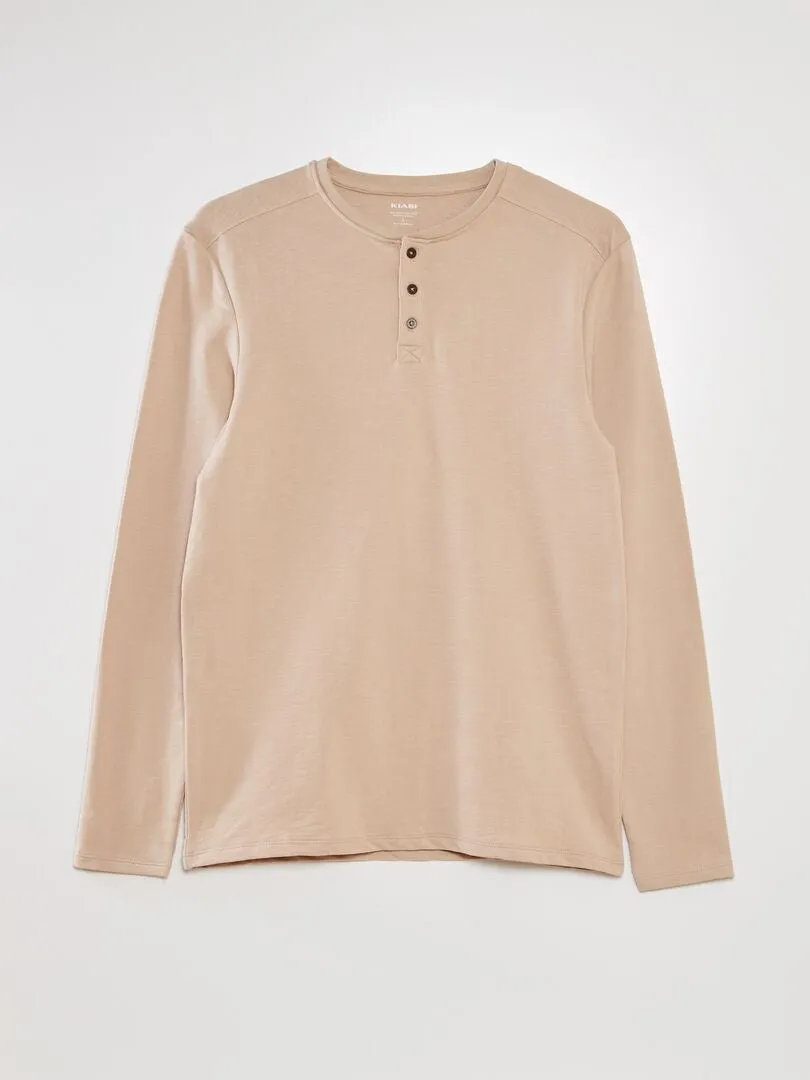 Camiseta lisa con cuello panadero - BEIGE