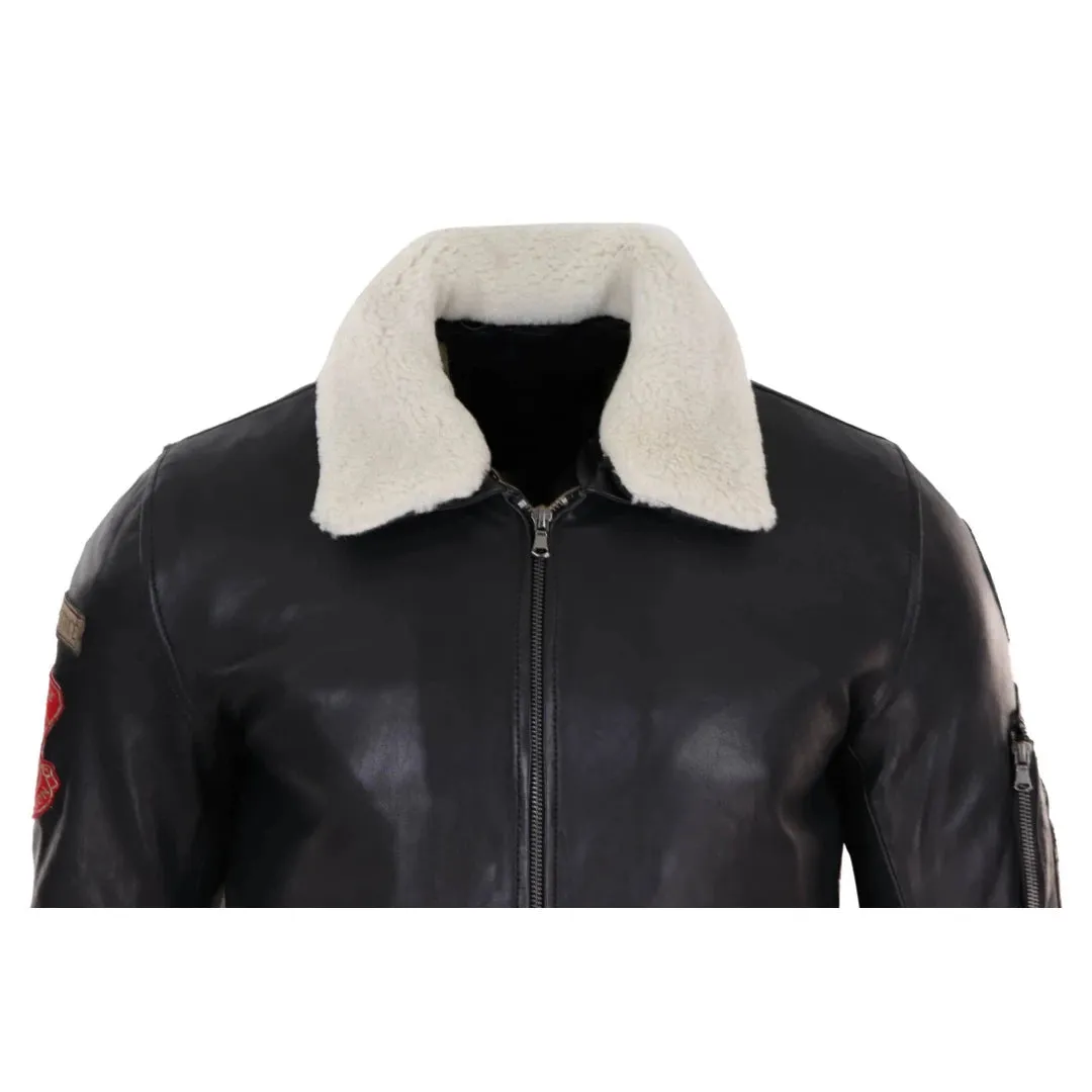 Chaqueta de piloto color negro de cuero real para hombres