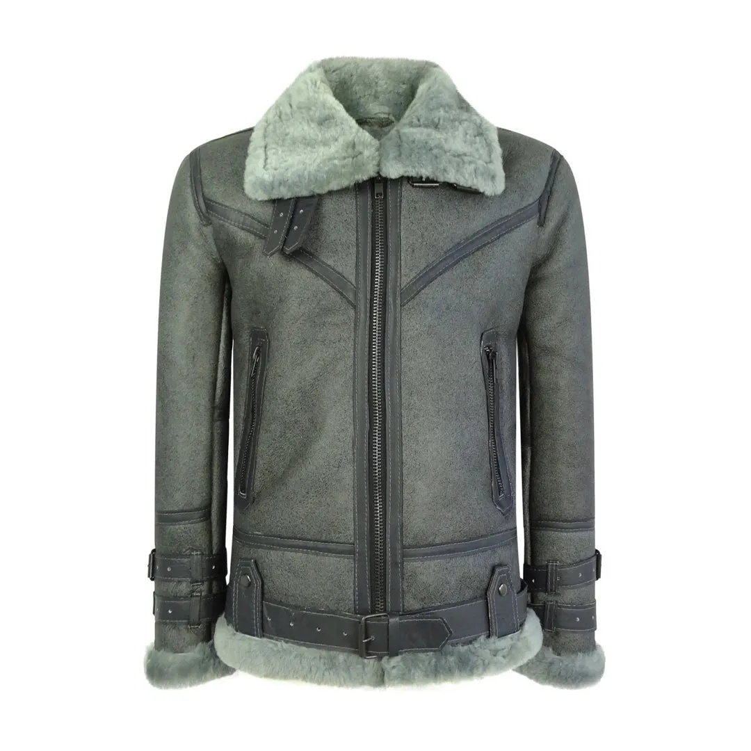 Chaqueta de vuelo con cremallera de cuero de oveja de cuero de oveja real negra clásica para hombre B3 Pilot WW16