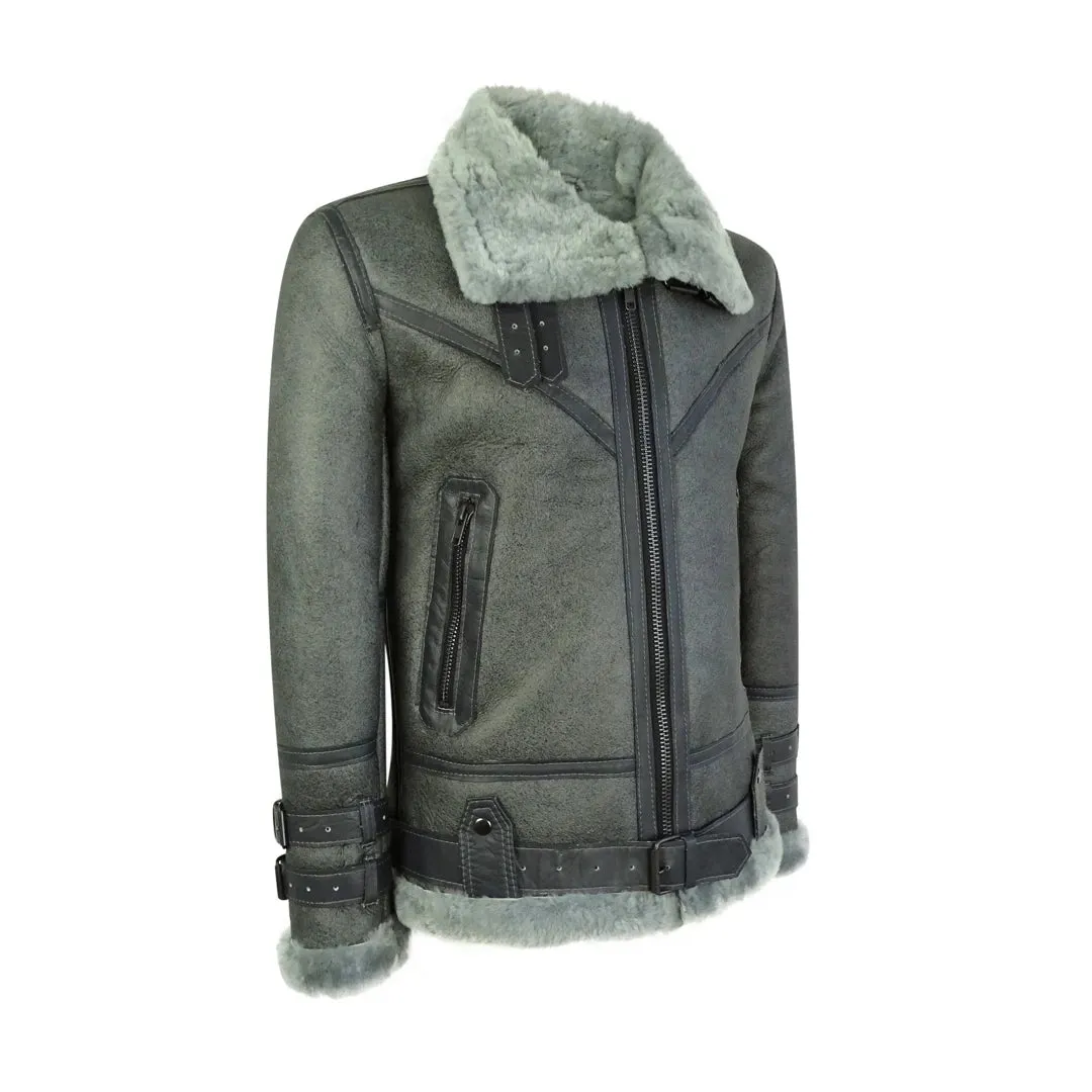 Chaqueta de vuelo con cremallera de cuero de oveja de cuero de oveja real negra clásica para hombre B3 Pilot WW16