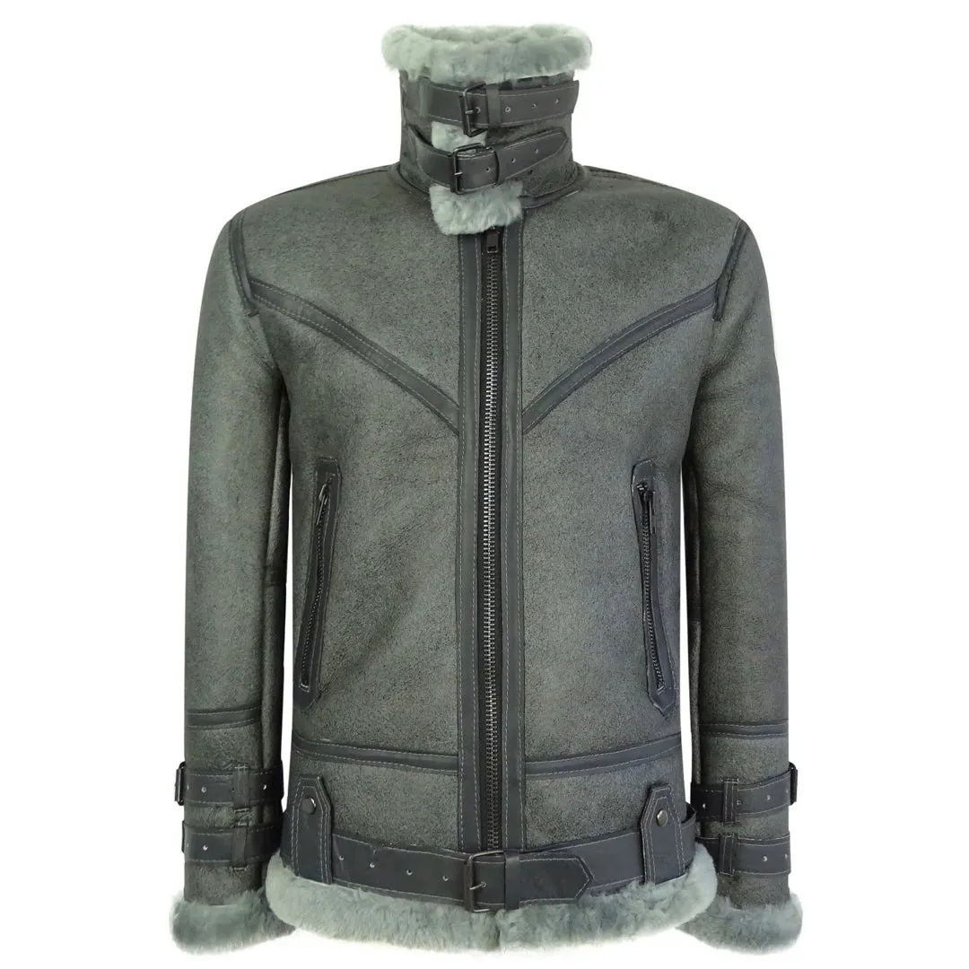 Chaqueta de vuelo con cremallera de cuero de oveja de cuero de oveja real negra clásica para hombre B3 Pilot WW16