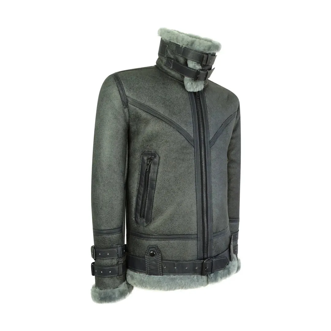 Chaqueta de vuelo con cremallera de cuero de oveja de cuero de oveja real negra clásica para hombre B3 Pilot WW16