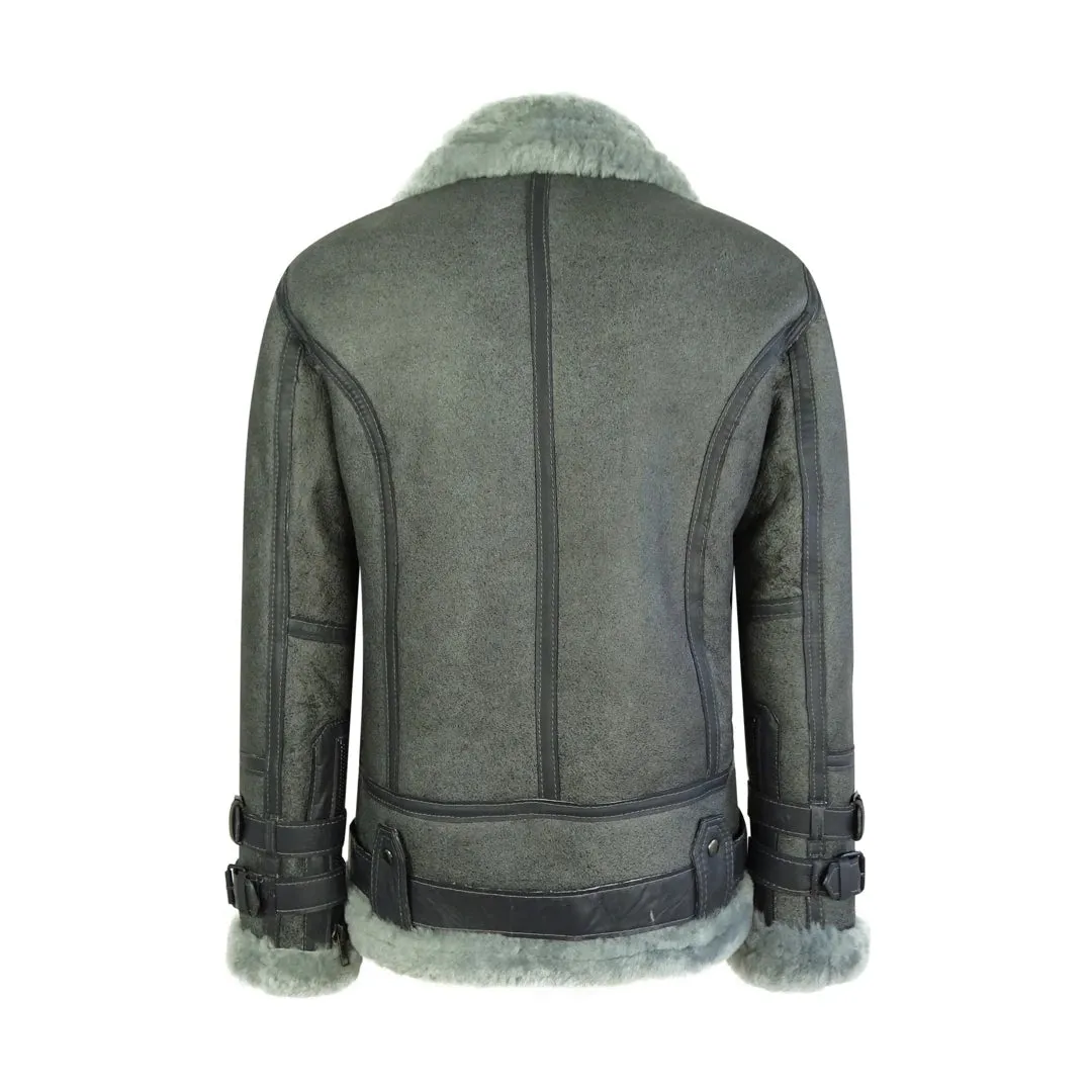 Chaqueta de vuelo con cremallera de cuero de oveja de cuero de oveja real negra clásica para hombre B3 Pilot WW16