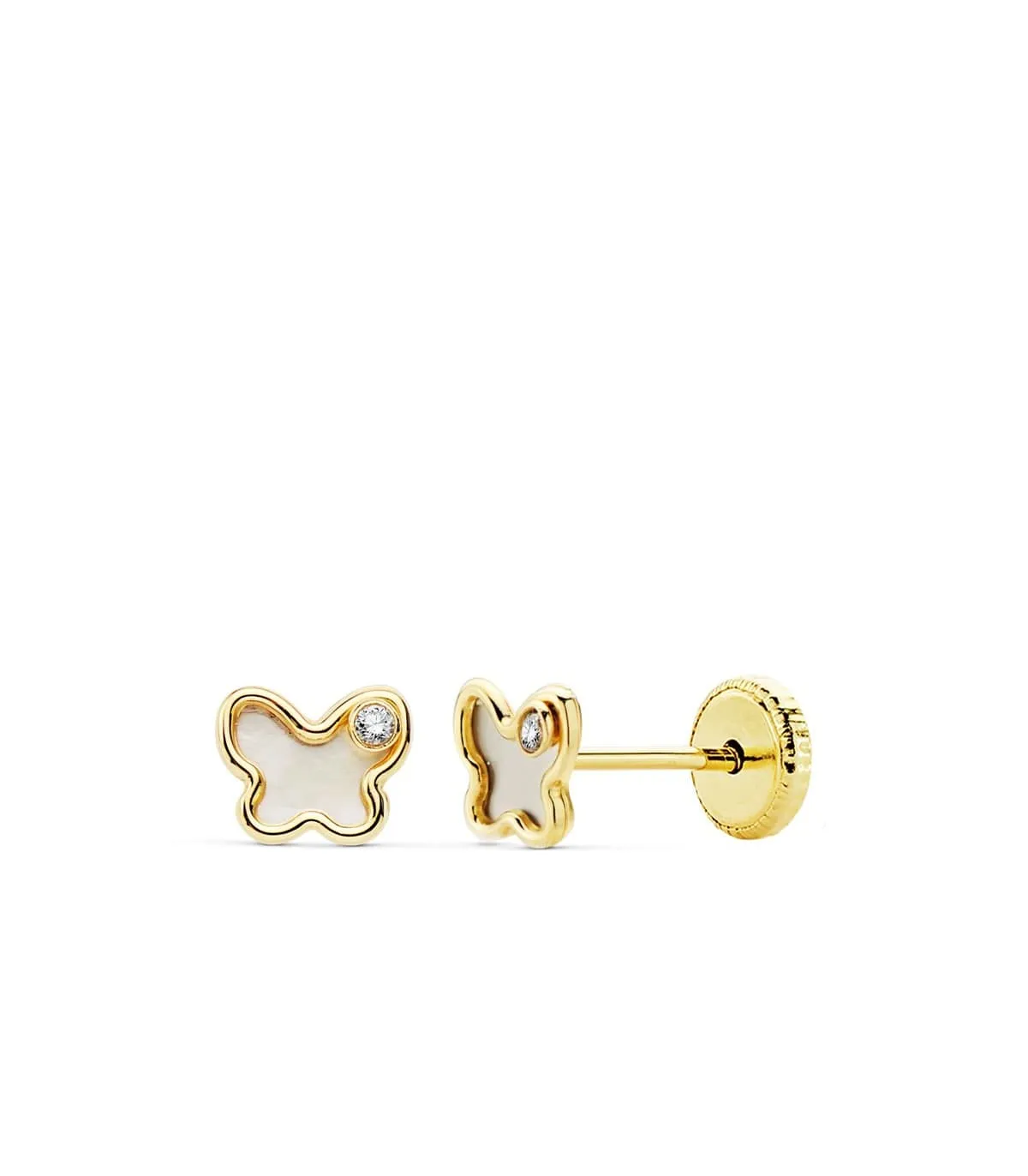 Clous d'oreilles pour bébé Adrianne or jaune 18k Papillons Nacre 5 mm