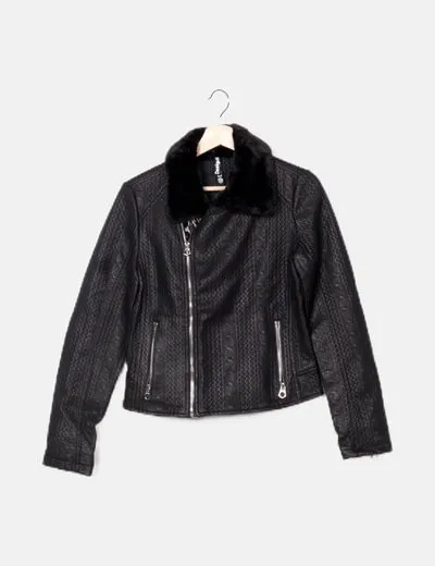 Desigual Chaqueta biker negra polipiel