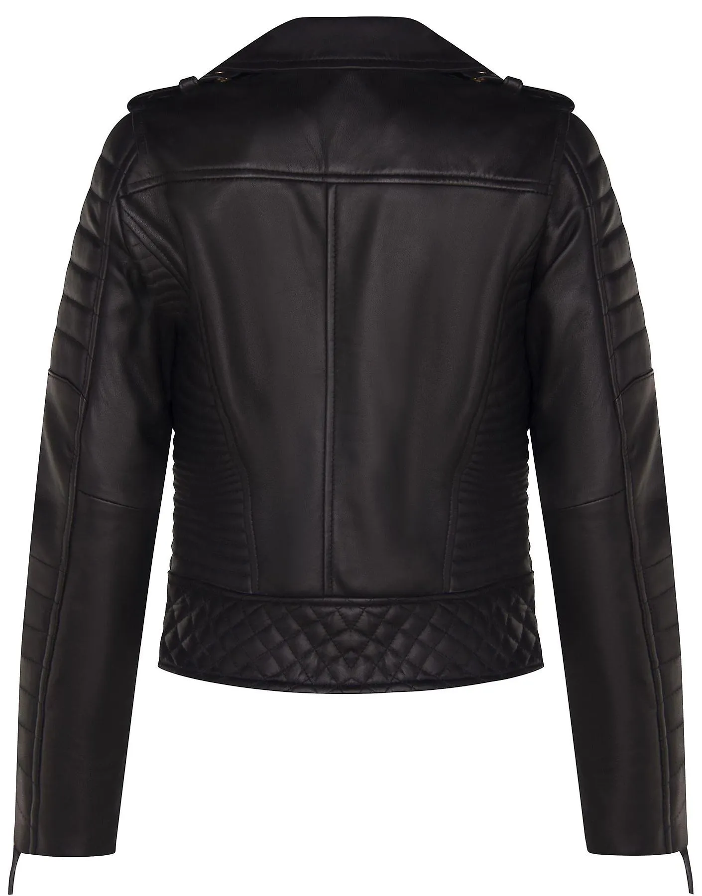 Ladies Leather Biker Acolchado Negro Real Lamb Nappa Chaqueta