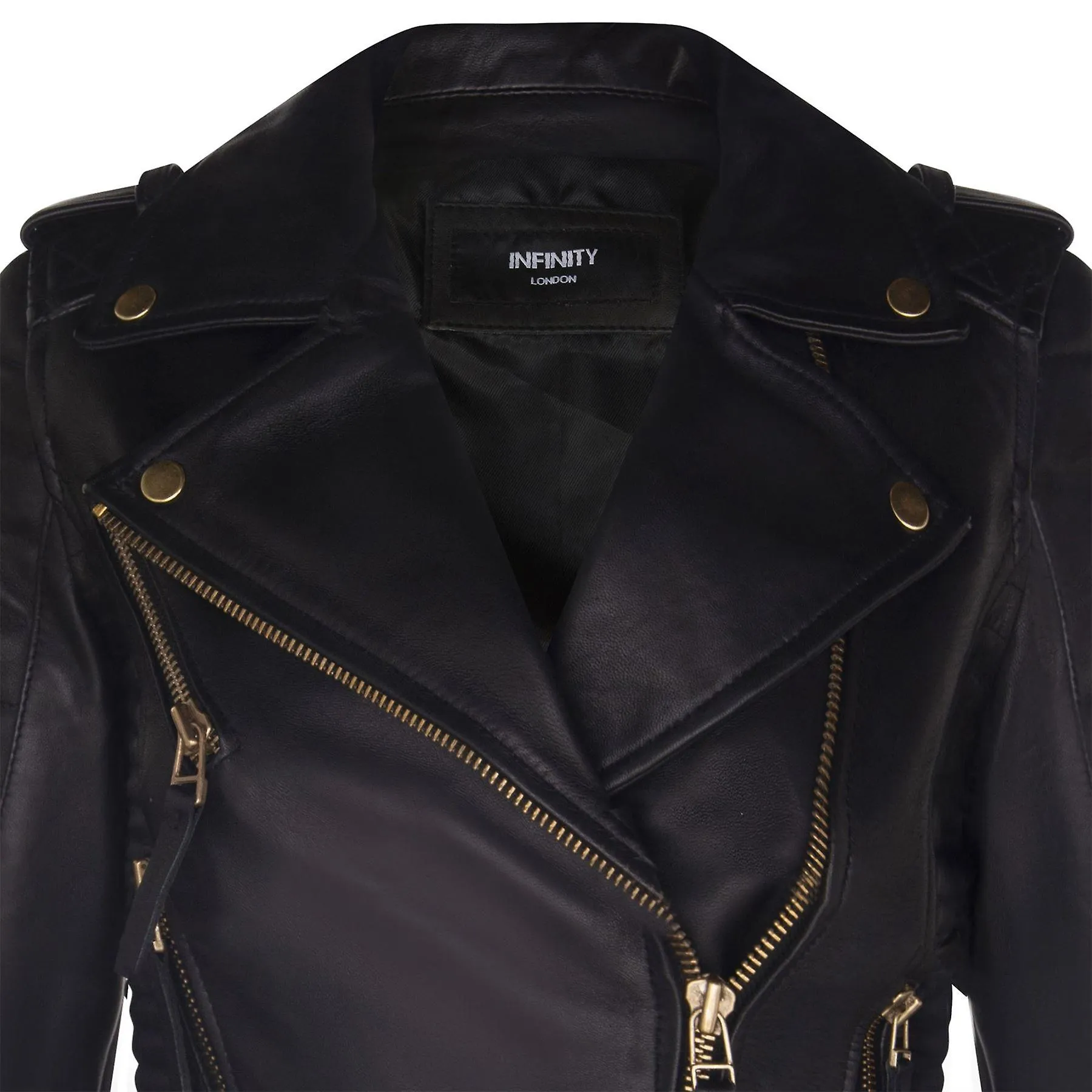 Ladies Leather Biker Acolchado Negro Real Lamb Nappa Chaqueta