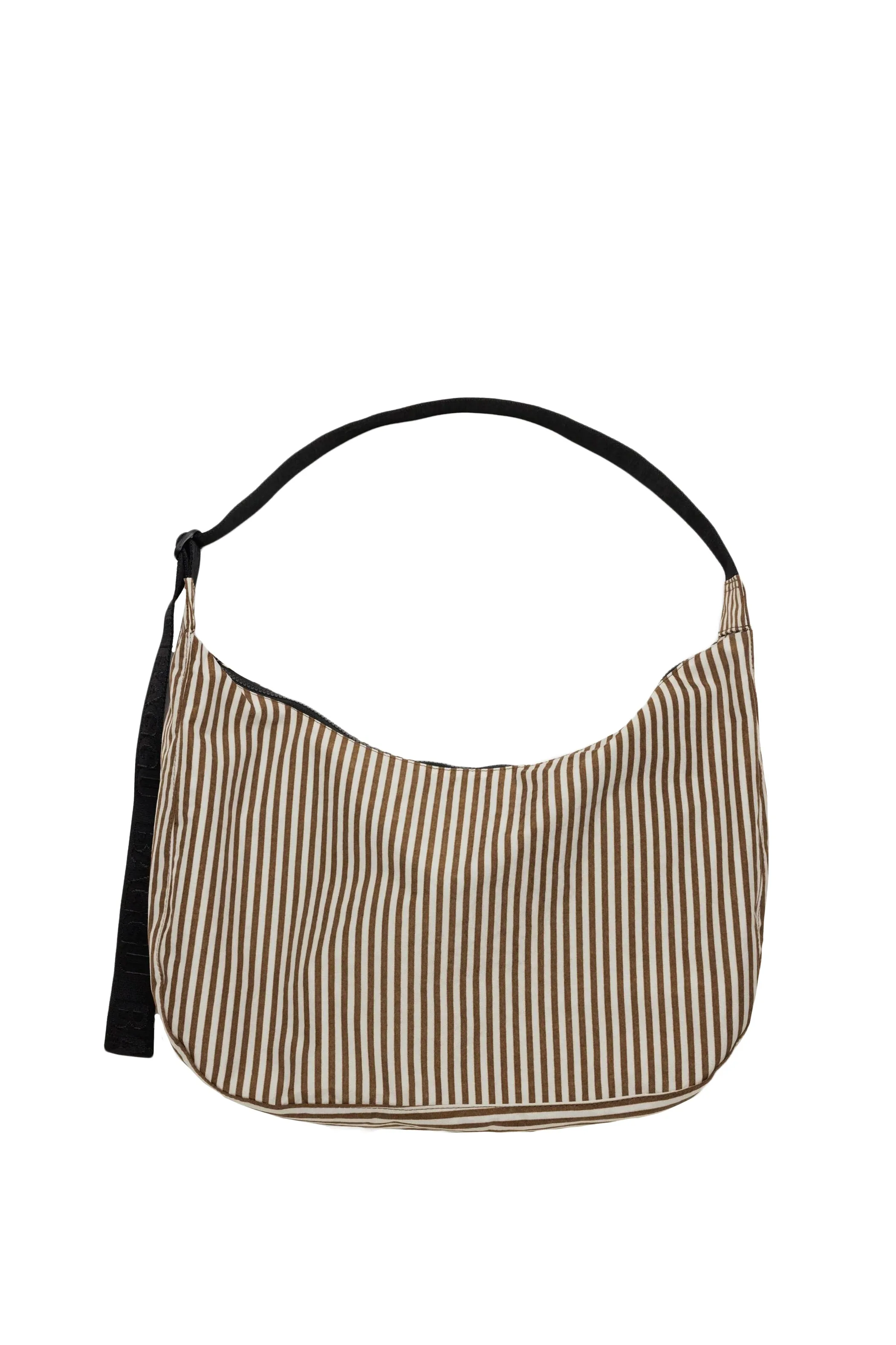 Large Nylon Crescent Bag in Brown Stripe