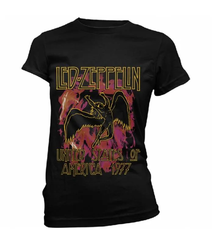 LED ZEPPELIN Black Flames Camiseta Licencia oficial Chica RockOff LZTS20LB