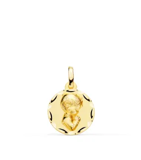 Médaille Garçon prière facettée Or 18K 14mm