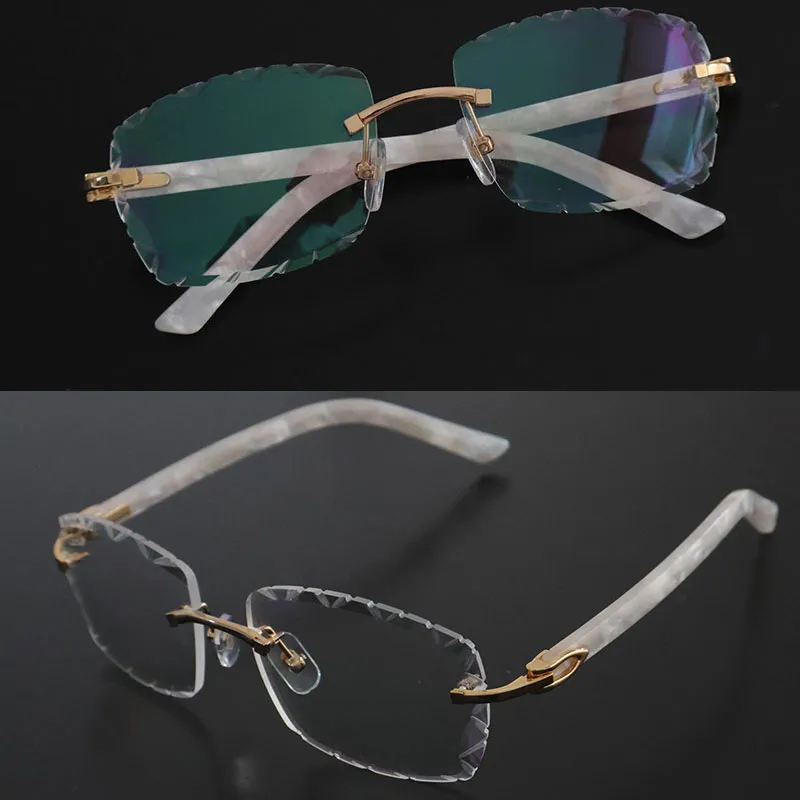 Nuevas gafas de sol sin montura de moda Marcos de lectura Anteojos de tablón blanco Decoración C Marco de oro de 18 quilates Gaf