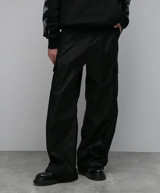 OFFWHITE BLACK CARGO PANTS WITH OW LOGO EMBROIDERY