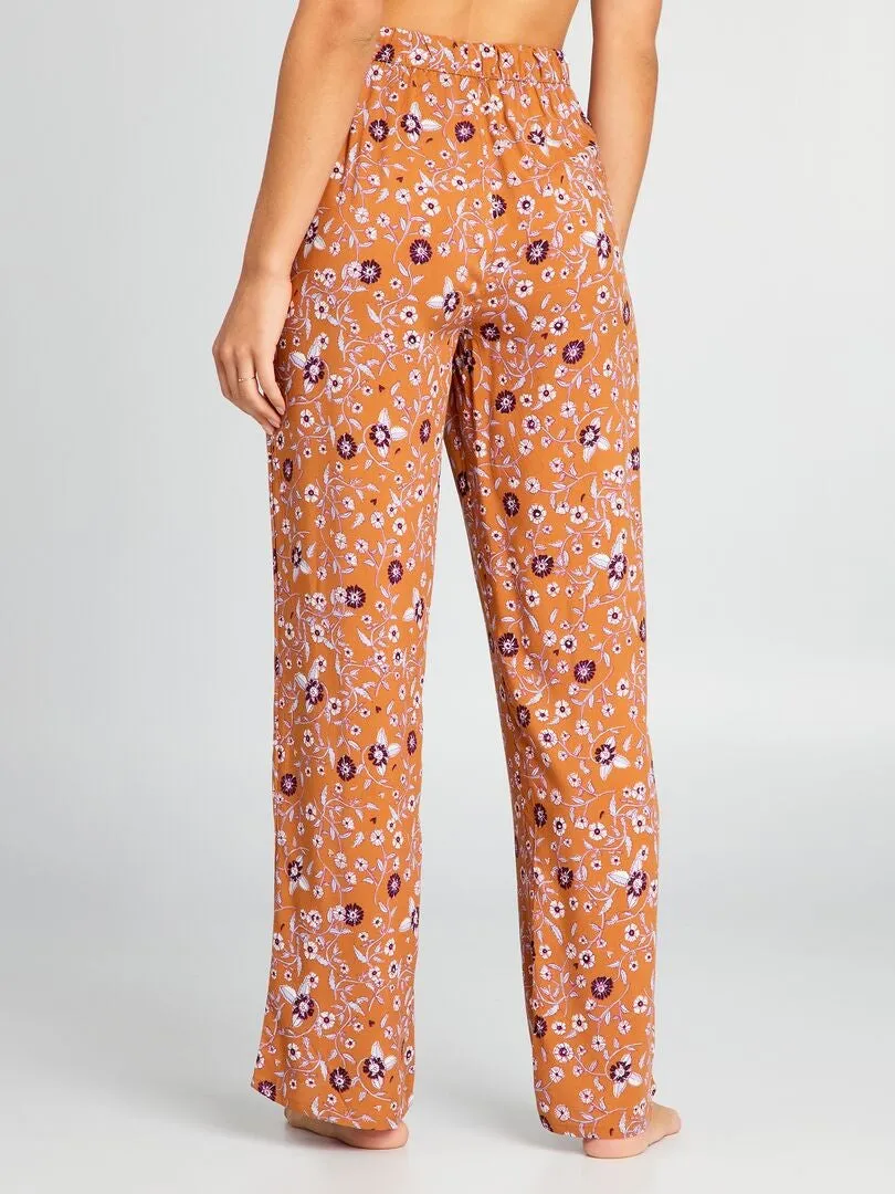 Pantalón de pijama ancho estampado - MARRON