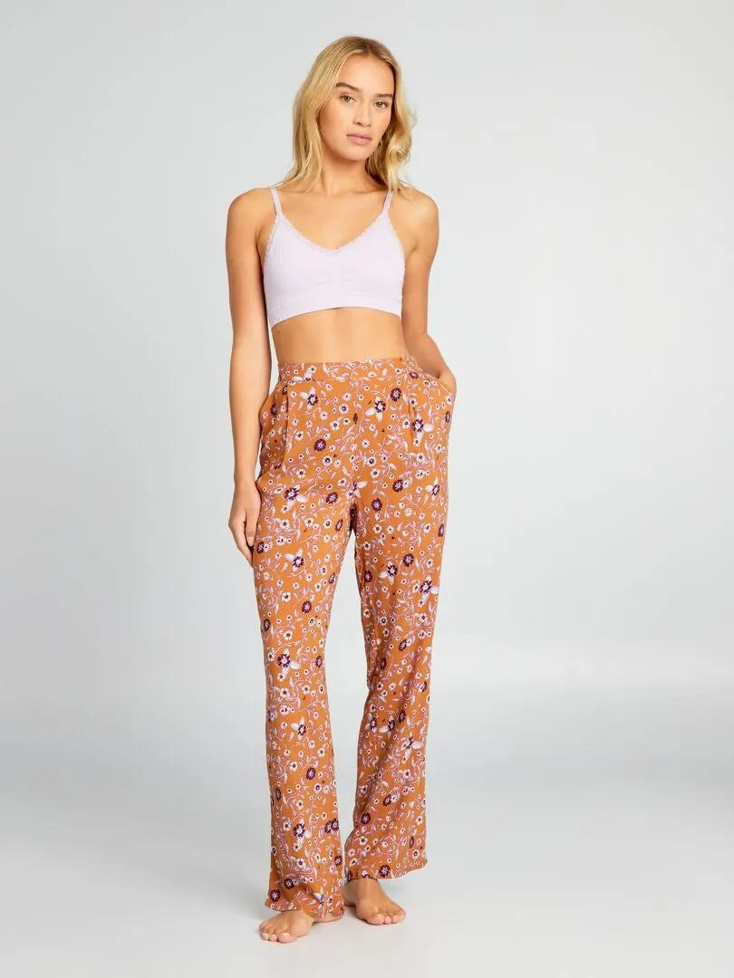 Pantalón de pijama ancho estampado - MARRON