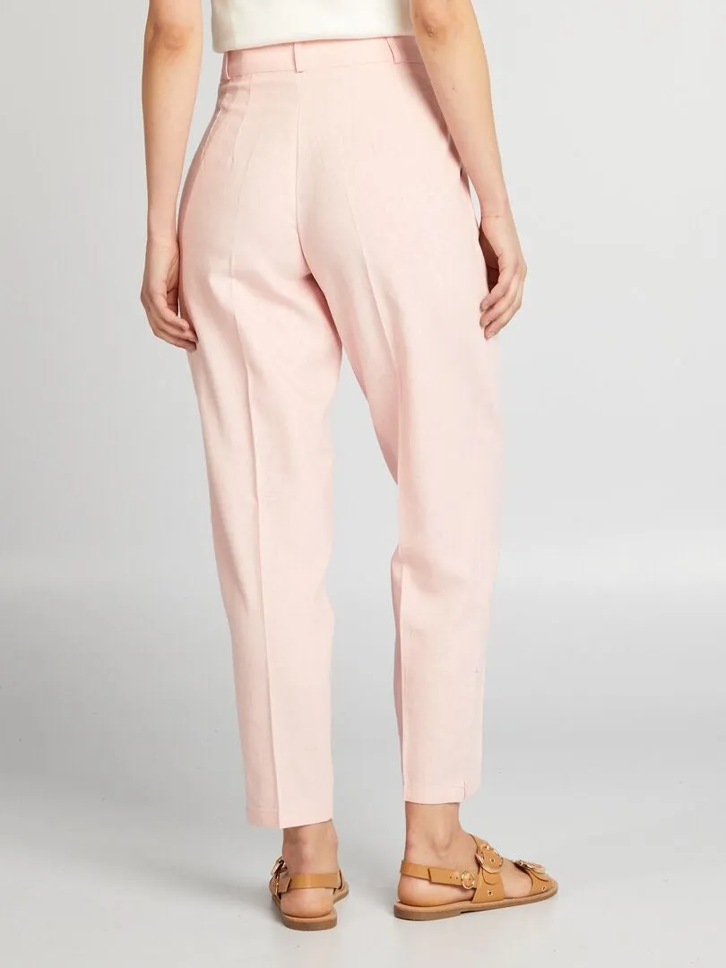 Pantalón pitillo de lino - ROSA