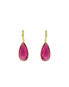 PENDIENTES LARGOS CHAPADOS ORO CON PIEDRA SEMIPRECIOSA TURMALINA ROSA