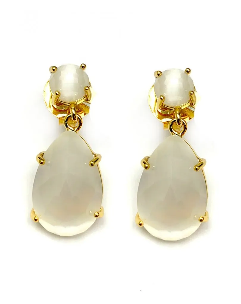 PENDIENTES MUJER ORO CHAPADO Y PIEDRAS NATURALES BLANCOS