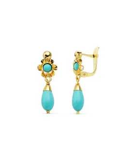 Pendientes oro 18k cubana turquesa