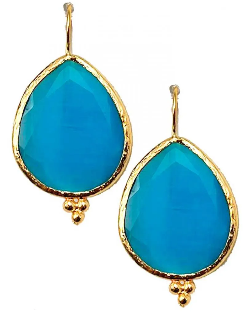 PENDIENTES OVAL AZULES LARGOS BAÑADOS EN ORO MUY VERANIEGOS