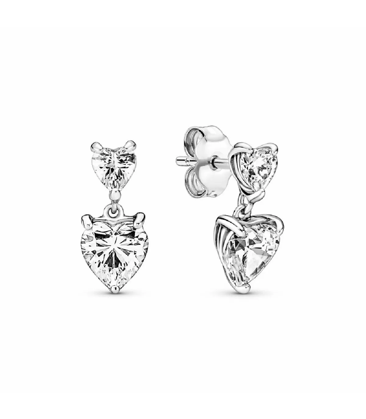 Pendientes Pandora Botón Doble Corazón Brillante - 291199C01