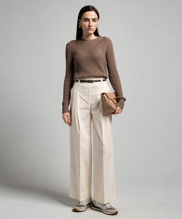 Peserico Beige flared pants with a high fit