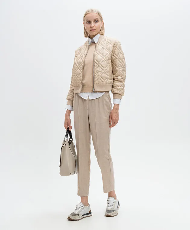 Peserico Beige pants made of wool with lurex