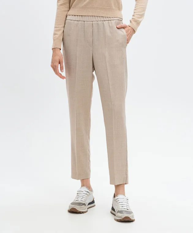 Peserico Beige pants made of wool with lurex