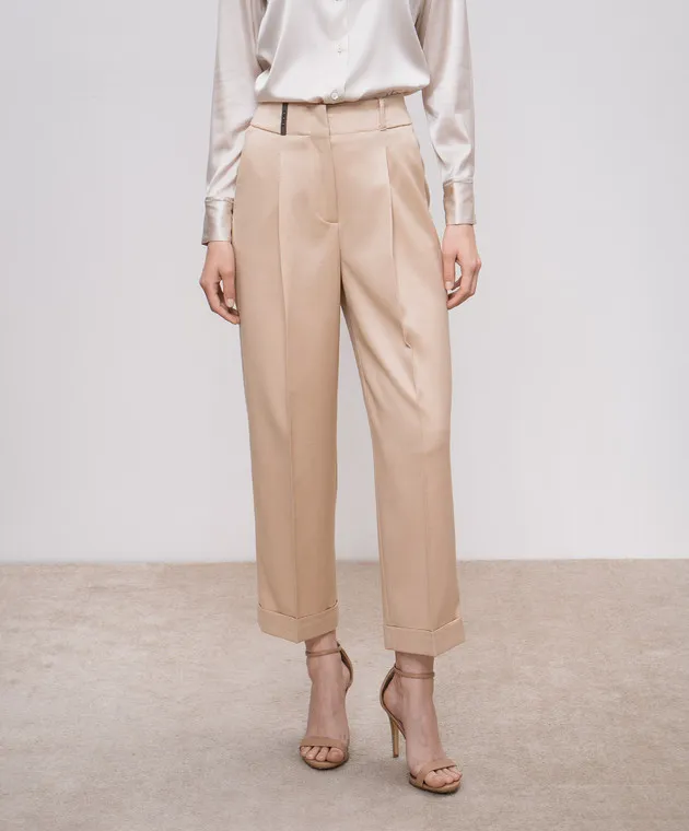 Peserico Beige pants with wool with monil chain