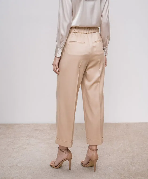 Peserico Beige pants with wool with monil chain