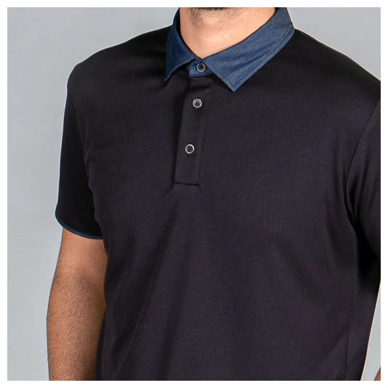 Polo de hombre negro con cuello tejano - Gary's