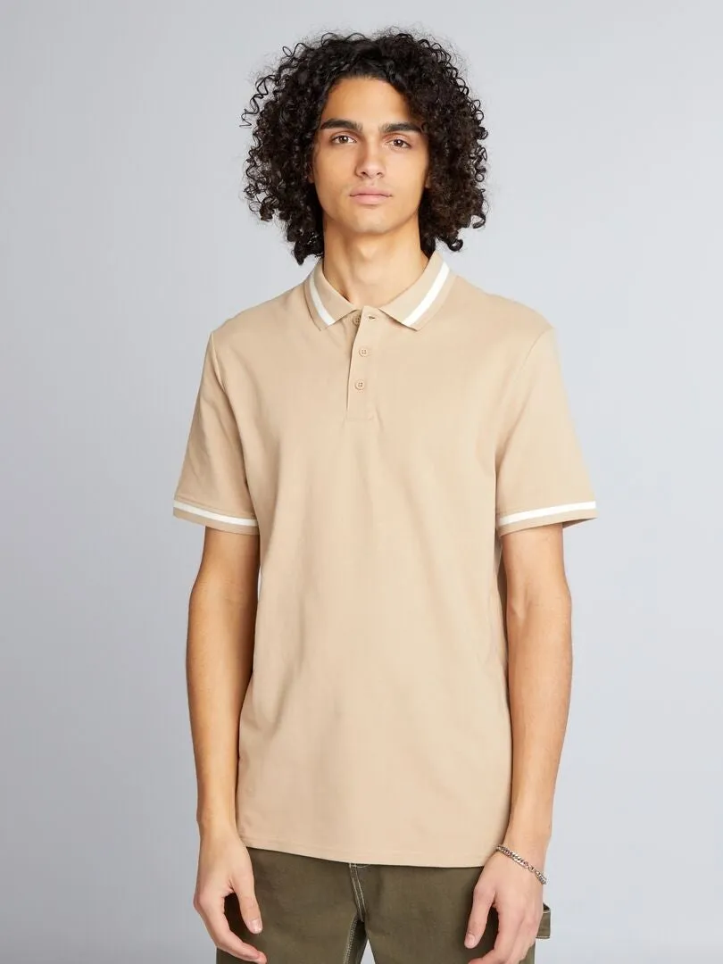 Polo de manga corta con contrastes - BEIGE