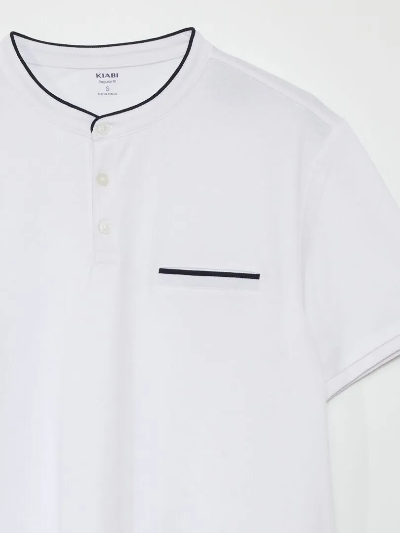 Polo de piqué algodón con cuello mao - blanco