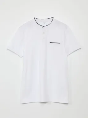 Polo de piqué algodón con cuello mao - blanco