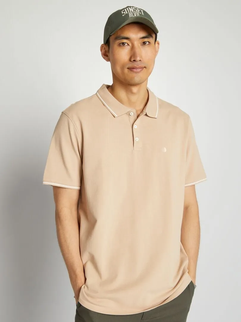 Polo de piqué de algodón - BEIGE