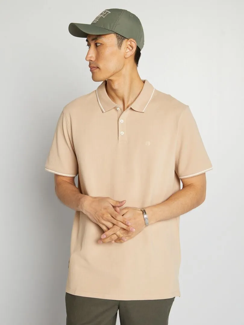 Polo de piqué de algodón - BEIGE