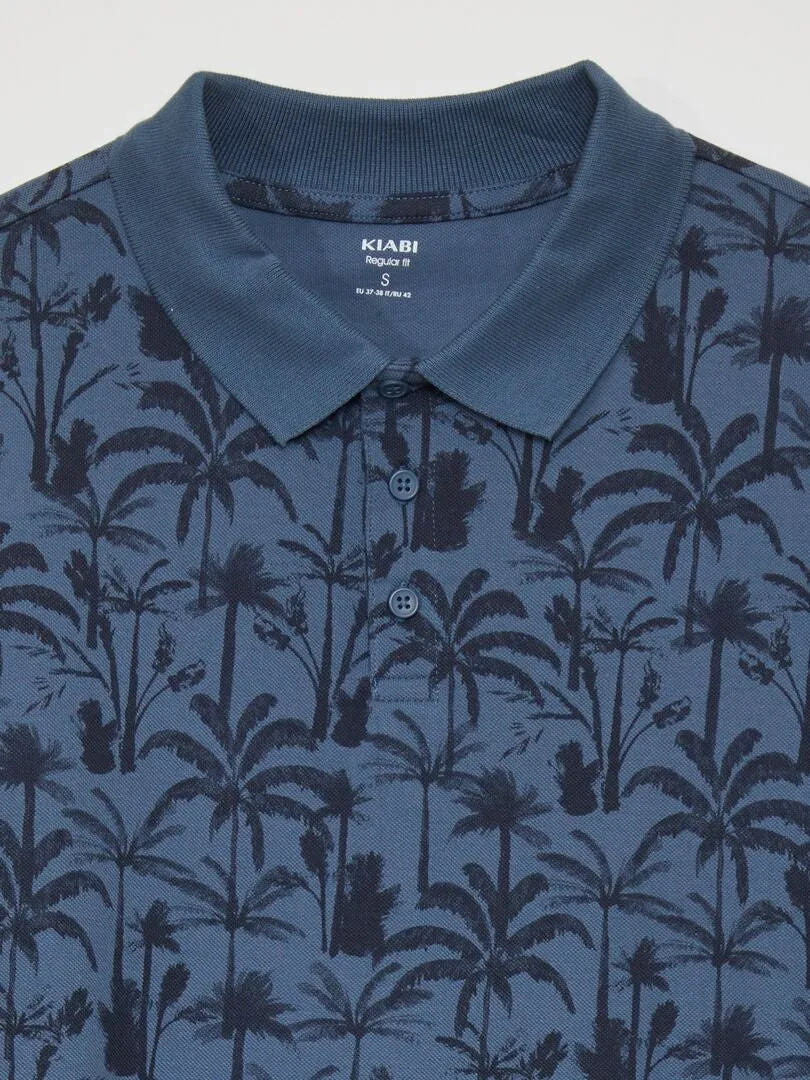 Polo de piqué de algodón con estampado - AZUL