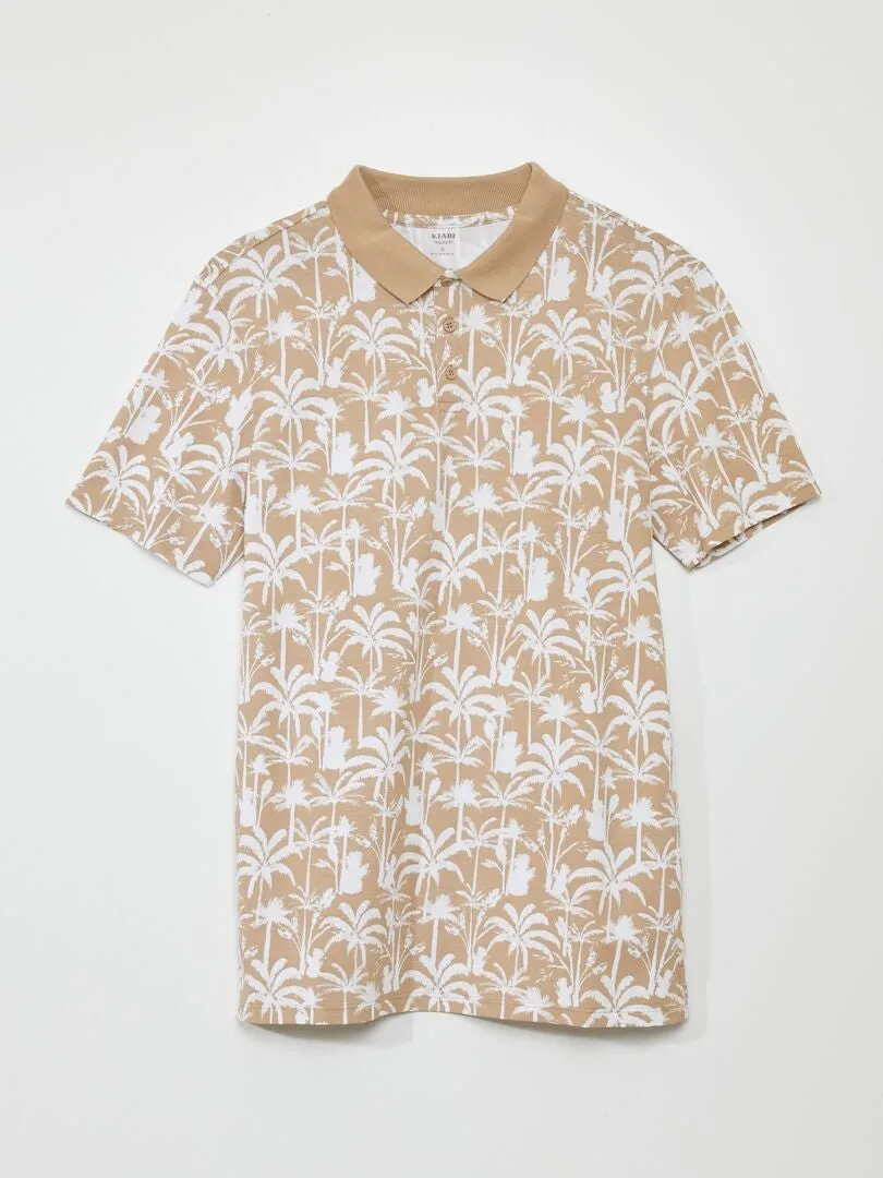 Polo de piqué de algodón con estampado - BEIGE