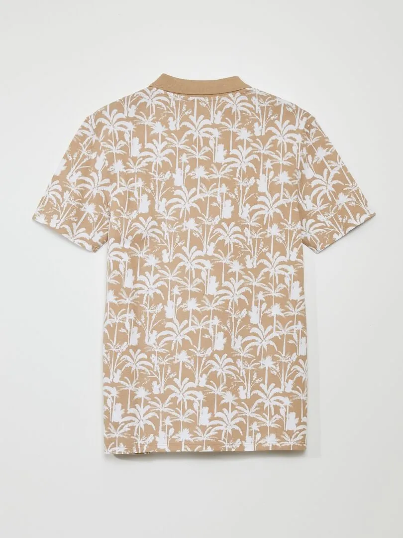 Polo de piqué de algodón con estampado - BEIGE