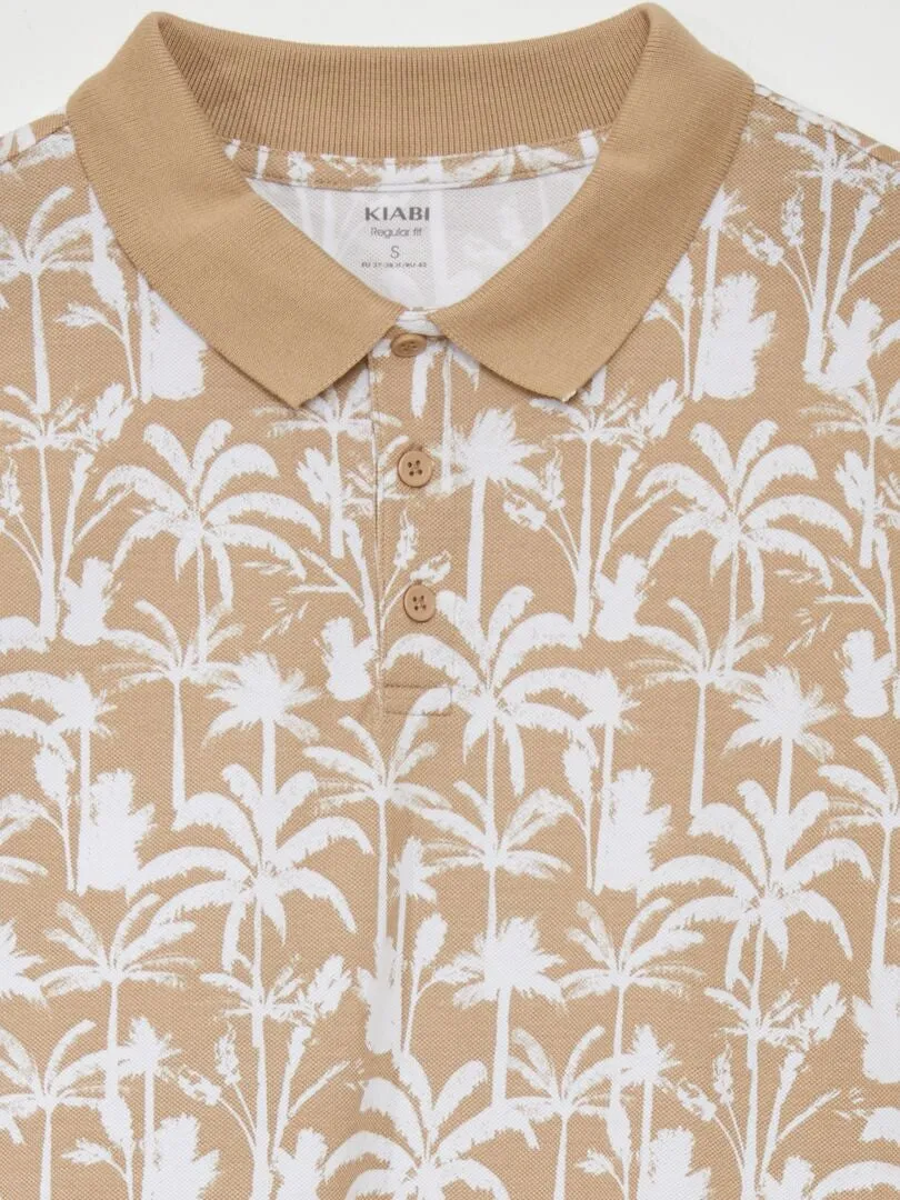 Polo de piqué de algodón con estampado - BEIGE