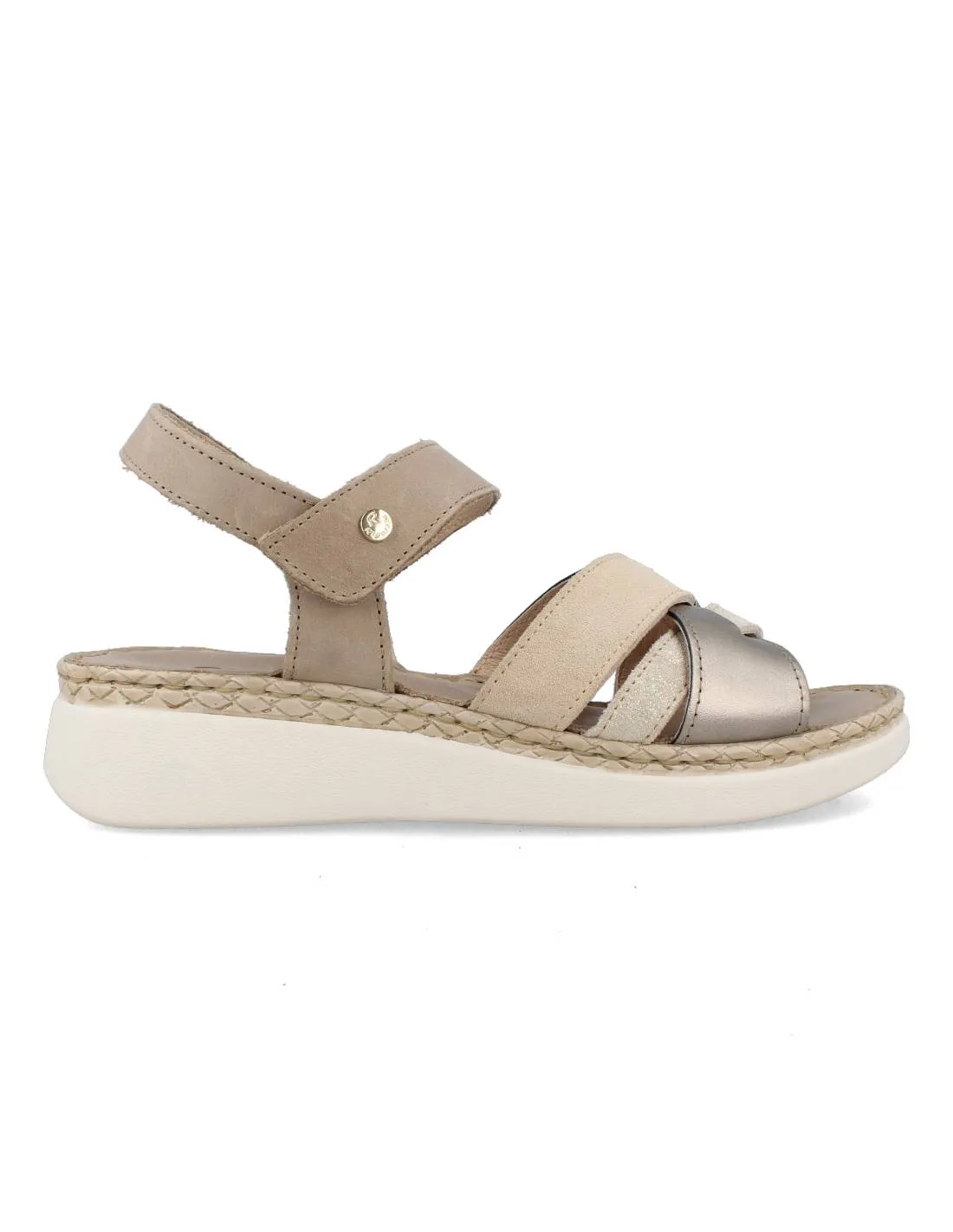 Riposella - Sandalia Laura Entrelazado Metalizado Velcro Beige