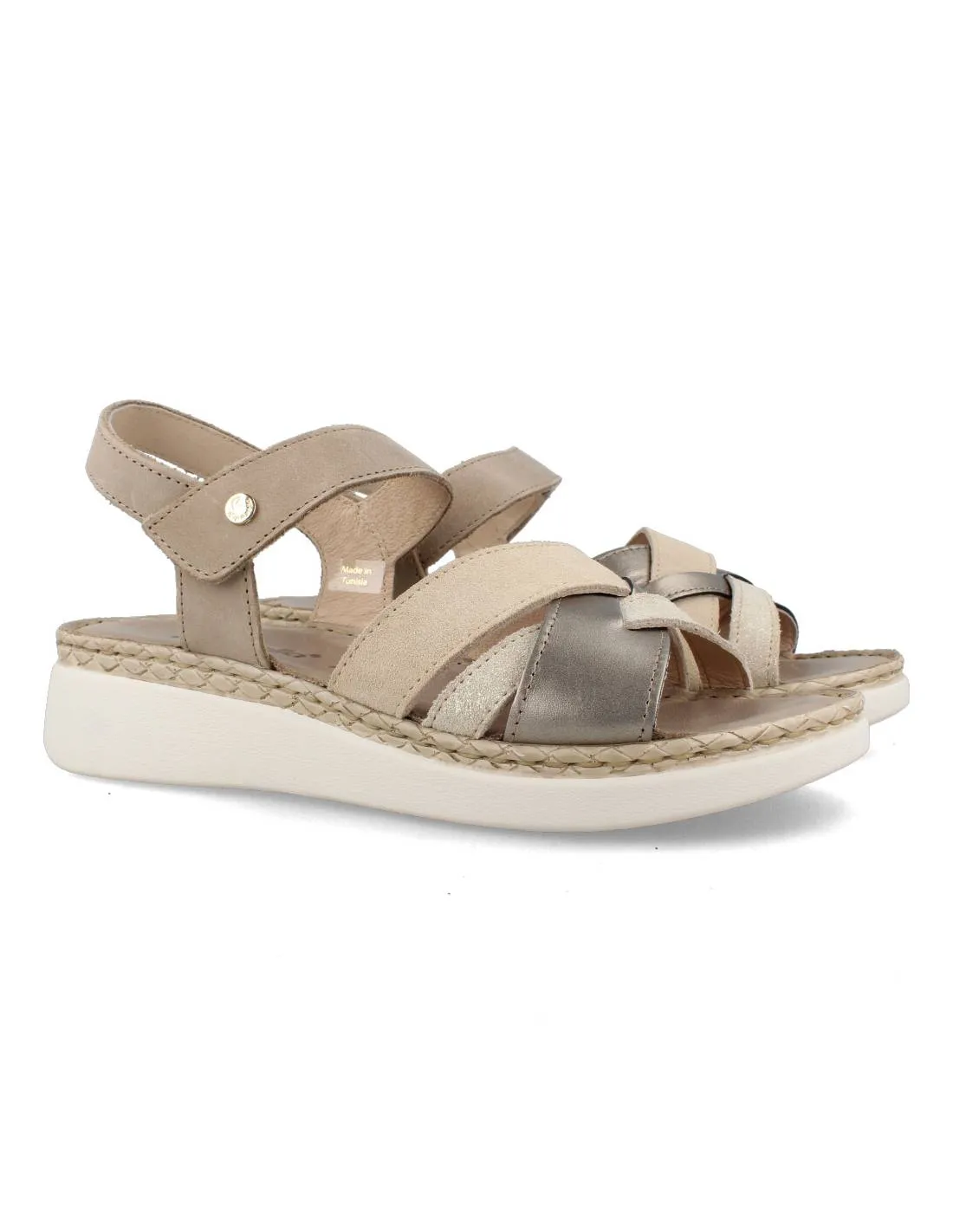 Riposella - Sandalia Laura Entrelazado Metalizado Velcro Beige