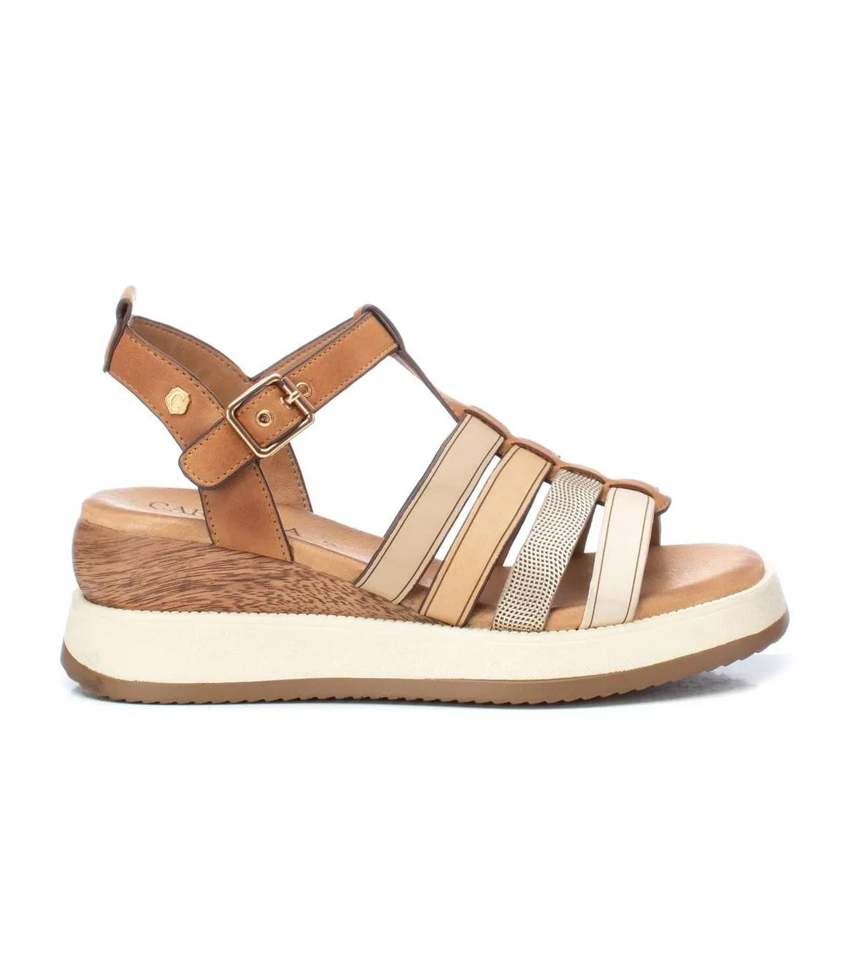 Sandalia cuña camel con tiras