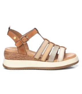 Sandalia cuña camel con tiras